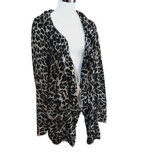 INC Open Cardigan Plus 1X Ruffle Animal Print Green Black Pockets Career Office